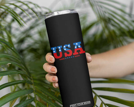 USA Patriotic Skinny Tumbler Red White Blue Stars