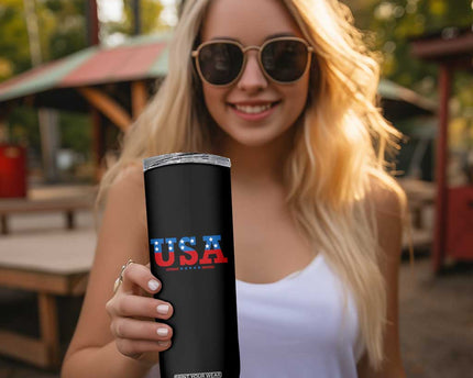 USA Patriotic Skinny Tumbler Red White Blue Stars