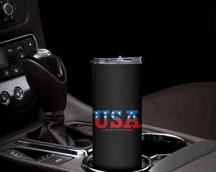 USA Patriotic Skinny Tumbler Red White Blue Stars