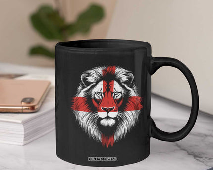 Majestic England Lion Face Graphic Coffee Mug Patriotic St. Georges Cross British Pride Heritage