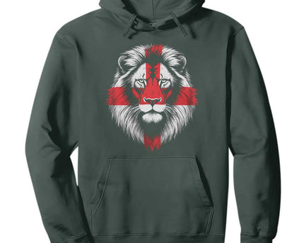 Majestic England Lion Face Graphic Hoodie Patriotic St. Georges Cross British Pride Heritage