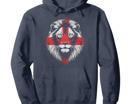 Majestic England Lion Face Graphic Hoodie Patriotic St. Georges Cross British Pride Heritage