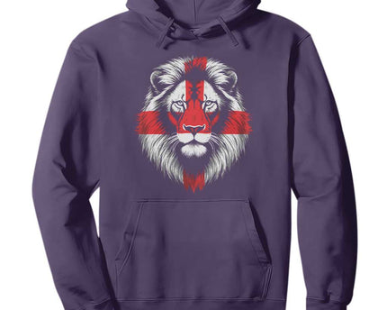 Majestic England Lion Face Graphic Hoodie Patriotic St. Georges Cross British Pride Heritage
