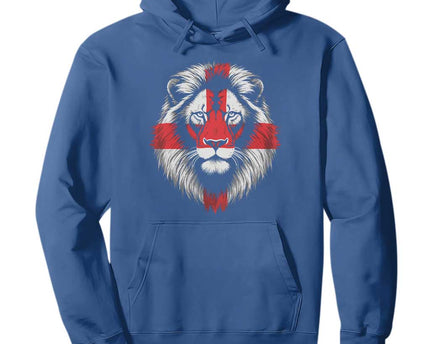 Majestic England Lion Face Graphic Hoodie Patriotic St. Georges Cross British Pride Heritage