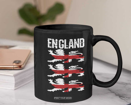 Vintage Three Lions England Pride Coffee Mug Patriotic Soccer British Football Fans