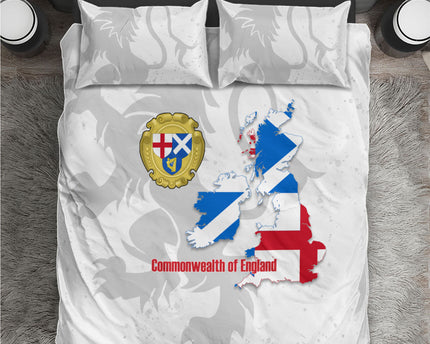Commonwealth Of England Map Bedding Set Historical British Isles Flag Silhouette