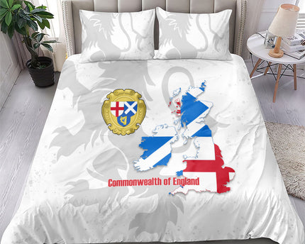Commonwealth Of England Map Bedding Set Historical British Isles Flag Silhouette