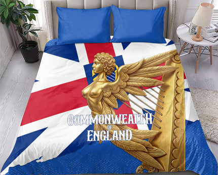 Commonwealth Of England Flag Golden Angel Bedding Set Historical British Heritage Winged Figure