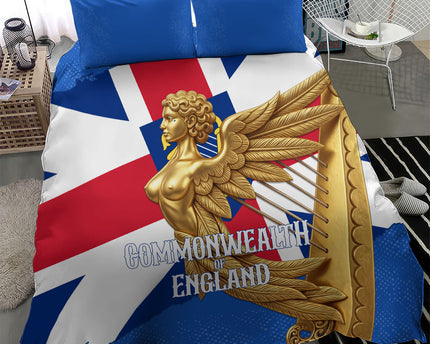 Commonwealth Of England Flag Golden Angel Bedding Set Historical British Heritage Winged Figure