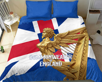 Commonwealth Of England Flag Golden Angel Bedding Set Historical British Heritage Winged Figure