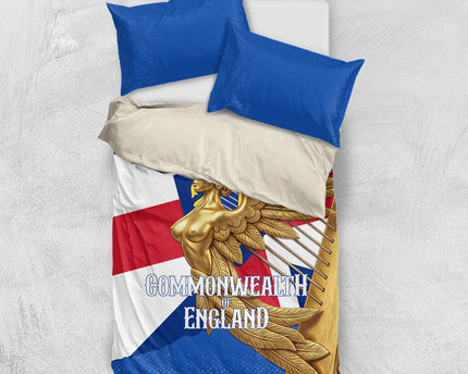 Commonwealth Of England Flag Golden Angel Bedding Set Historical British Heritage Winged Figure
