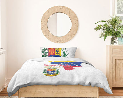 Venezuela Flag Day 220th Anniversary Bedding Set Patriotic Map Coat Of Arms Subtle