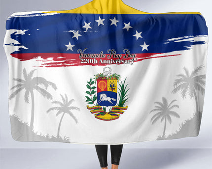 Venezuela Flag Day Hooded Blanket 220th Anniversary Coat Of Arms Palm Tree Silhouette