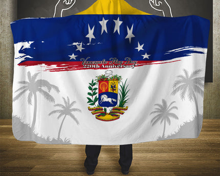 Venezuela Flag Day Hooded Blanket 220th Anniversary Coat Of Arms Palm Tree Silhouette