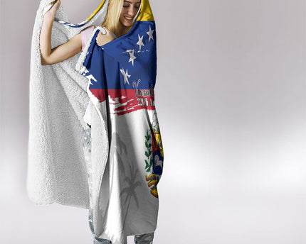 Venezuela Flag Day Hooded Blanket 220th Anniversary Coat Of Arms Palm Tree Silhouette