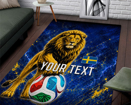 Personalized Sweden Football Lion Area Rug Electric Lightning Mascot