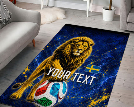 Personalized Sweden Football Lion Area Rug Electric Lightning Mascot