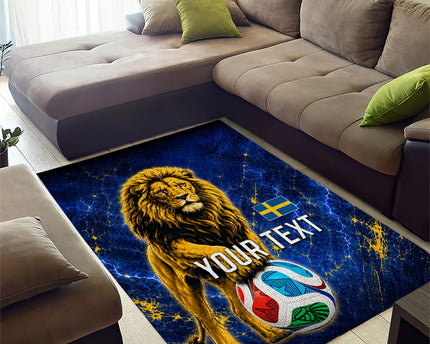 Personalized Sweden Football Lion Area Rug Electric Lightning Mascot