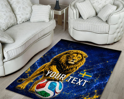 Personalized Sweden Football Lion Area Rug Electric Lightning Mascot