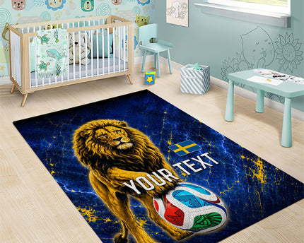 Personalized Sweden Football Lion Area Rug Electric Lightning Mascot