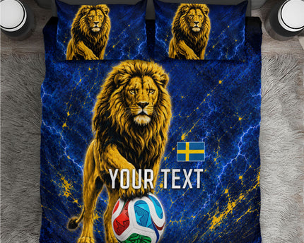 Personalized Sweden Football Lion Bedding Set Electric Lightning Mascot