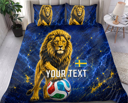 Personalized Sweden Football Lion Bedding Set Electric Lightning Mascot