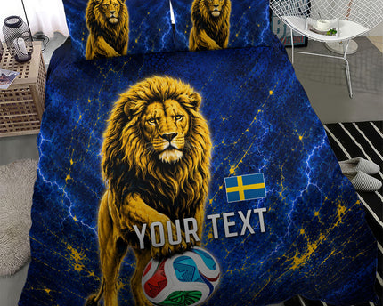 Personalized Sweden Football Lion Bedding Set Electric Lightning Mascot