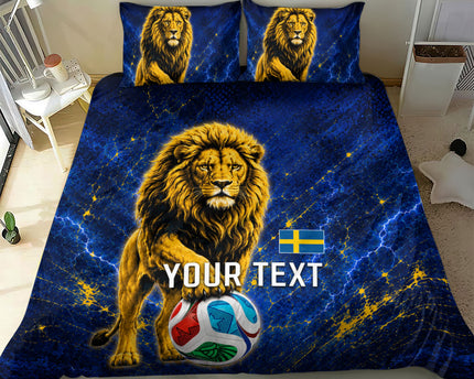 Personalized Sweden Football Lion Bedding Set Electric Lightning Mascot
