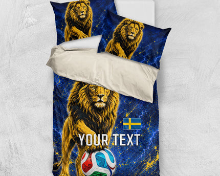 Personalized Sweden Football Lion Bedding Set Electric Lightning Mascot