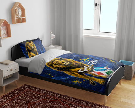 Personalized Sweden Football Lion Bedding Set Electric Lightning Mascot