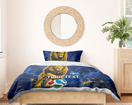 Personalized Sweden Football Lion Bedding Set Electric Lightning Mascot