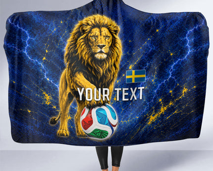 Personalized Sweden Football Lion Hooded Blanket Electric Lightning Mascot