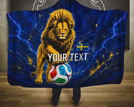Personalized Sweden Football Lion Hooded Blanket Electric Lightning Mascot