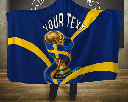 Personalized Sweden Football Trophy Hooded Blanket Golden Cup Flag Ribbon Dynamic Stripes