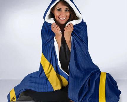Personalized Sweden Football Trophy Hooded Blanket Golden Cup Flag Ribbon Dynamic Stripes