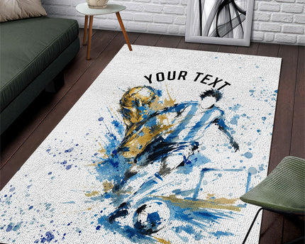 Personalized Argentina Football La Seleccion Area Rug Watercolor Splatter World Soccer Art
