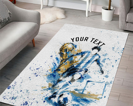 Personalized Argentina Football La Seleccion Area Rug Watercolor Splatter World Soccer Art