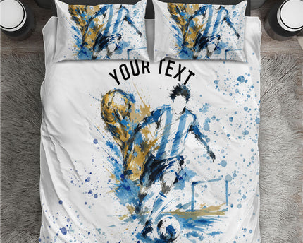 Personalized Argentina Football La Seleccion Bedding Set Watercolor Splatter World Soccer Art