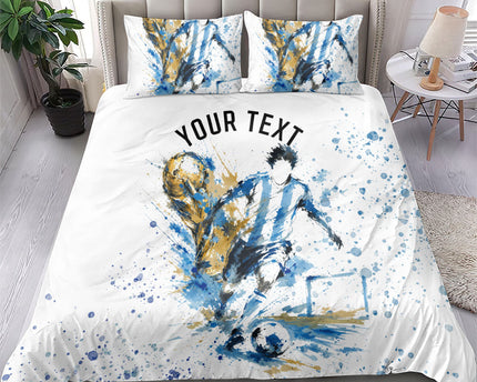Personalized Argentina Football La Seleccion Bedding Set Watercolor Splatter World Soccer Art