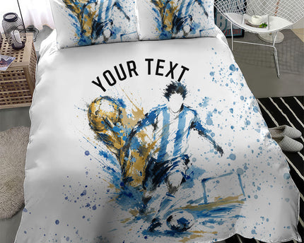 Personalized Argentina Football La Seleccion Bedding Set Watercolor Splatter World Soccer Art