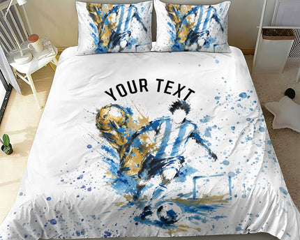 Personalized Argentina Football La Seleccion Bedding Set Watercolor Splatter World Soccer Art