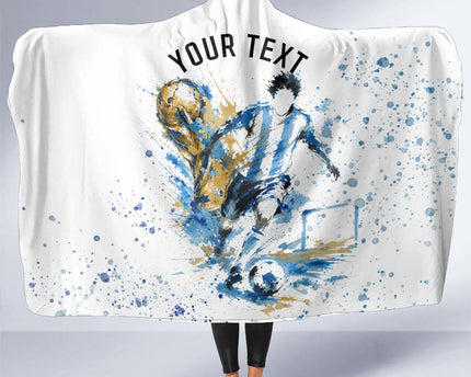 Personalized Argentina Football La Seleccion Hooded Blanket Watercolor Splatter World Soccer Art