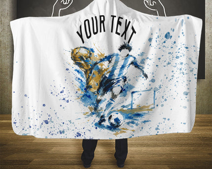 Personalized Argentina Football La Seleccion Hooded Blanket Watercolor Splatter World Soccer Art