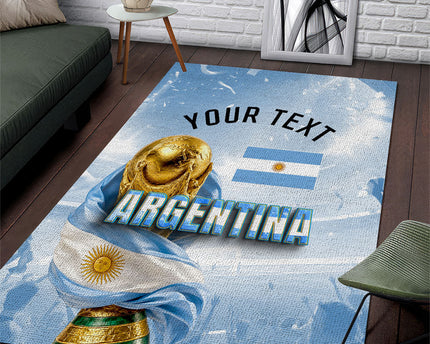 Personalized Argentina Football Champion Trophy Area Rug Flag Soccer Fan Graphic