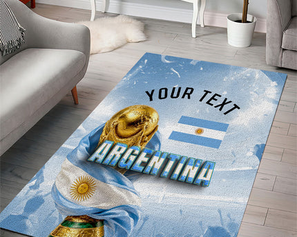 Personalized Argentina Football Champion Trophy Area Rug Flag Soccer Fan Graphic
