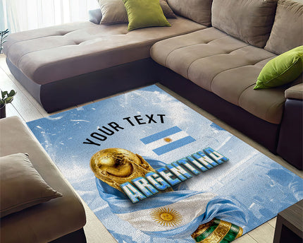 Personalized Argentina Football Champion Trophy Area Rug Flag Soccer Fan Graphic