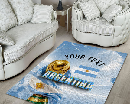 Personalized Argentina Football Champion Trophy Area Rug Flag Soccer Fan Graphic