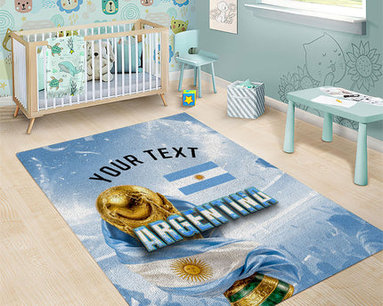 Personalized Argentina Football Champion Trophy Area Rug Flag Soccer Fan Graphic