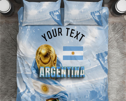 Personalized Argentina Football Champion Trophy Bedding Set Flag Soccer Fan Graphic