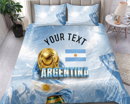 Personalized Argentina Football Champion Trophy Bedding Set Flag Soccer Fan Graphic